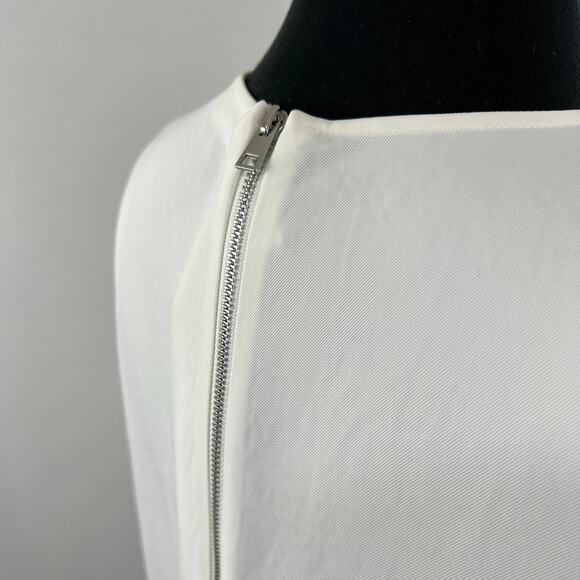 EVERLANE White Ivory Japanese GoWeave Crew Neck 3/4 Sleeve Back Zip Top Blouse 4 - Picture 5 of 7